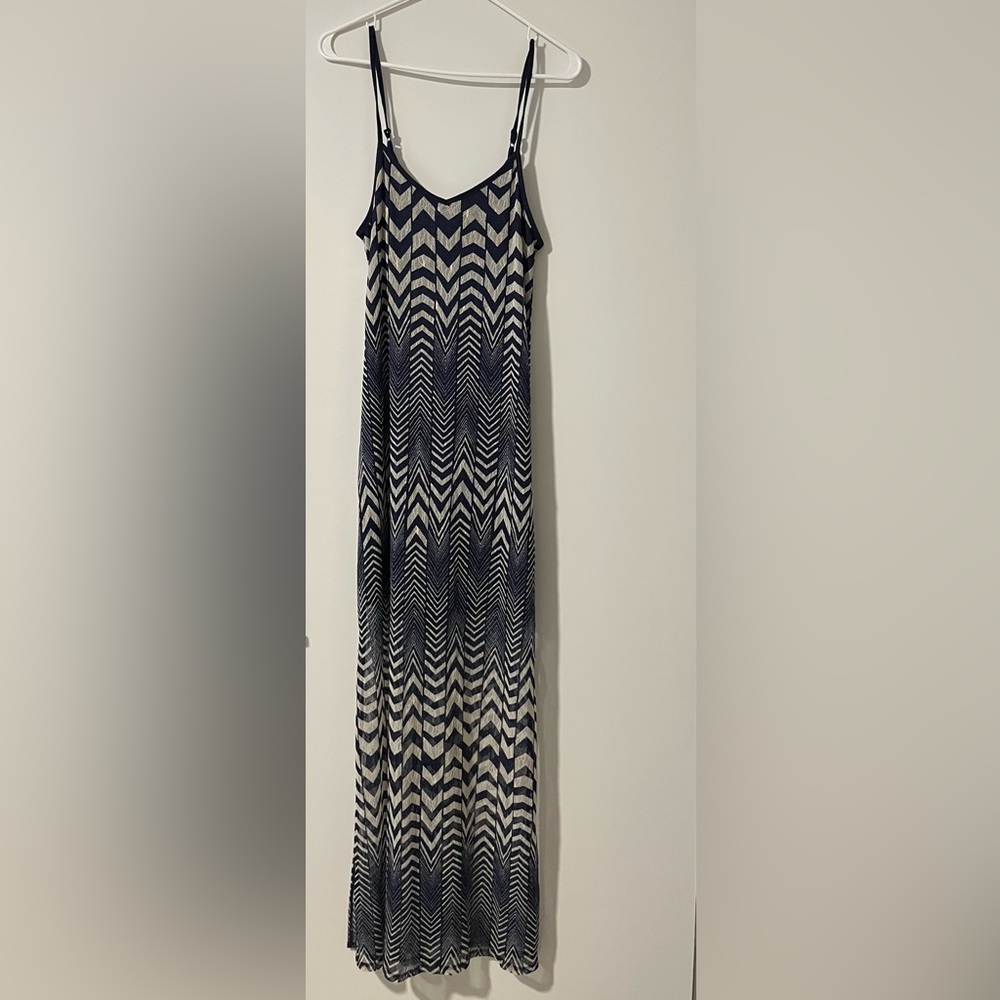 Fire Los Angeles Deep Blue and Cream Midi dress - mesh overlay